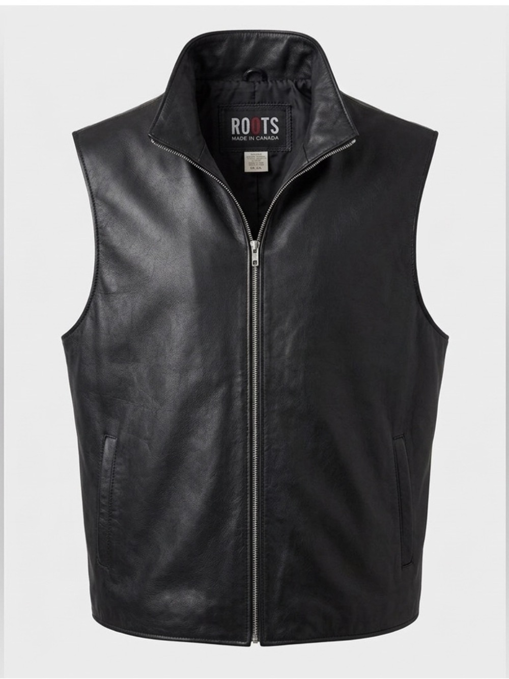 Vintage Roots Black Leather Zip-Front Vest, size XXL but fits smaller